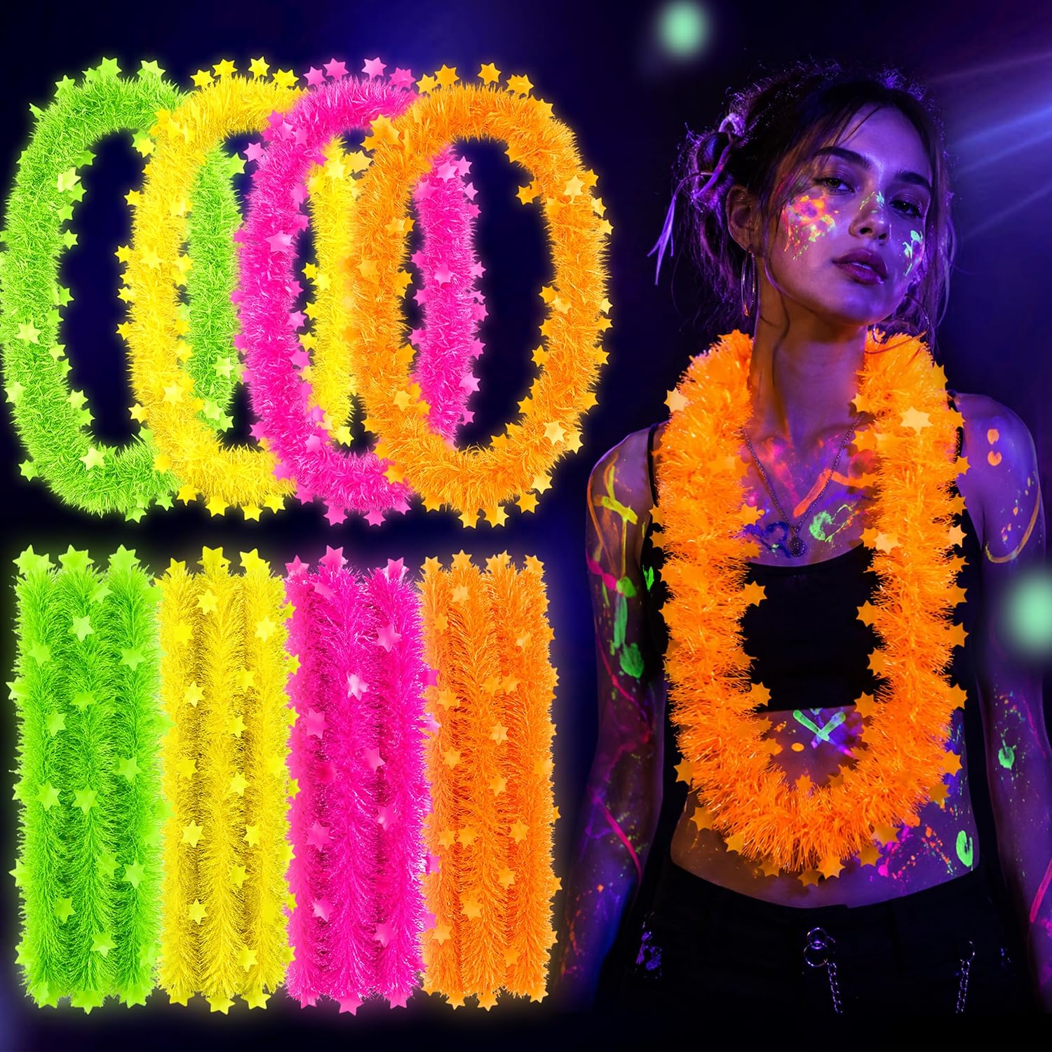 Glow In Dark Stars - Забавная 5-звездочная цветочная гирлянда, светящаяся в